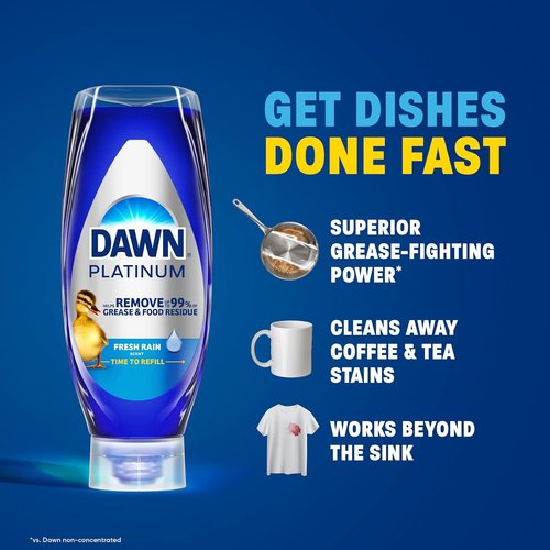 Dawn Platinum Dish Soap - EZ-Squeeze Liquid for Effortless Cleaning | Fresh Rain, 2x18oz Bundle