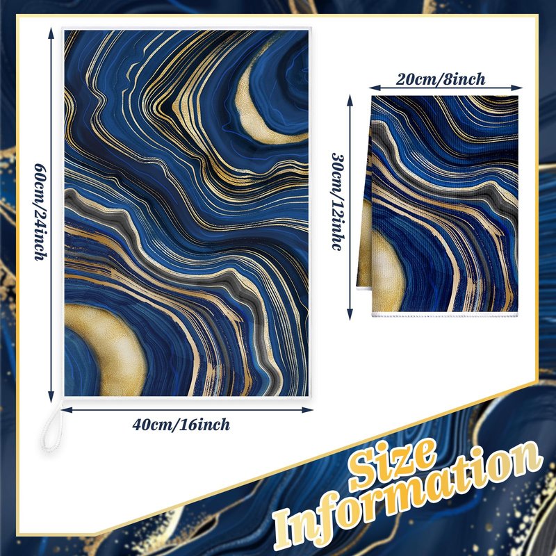Boyiee 6 Pcs Marble Hand Towels Blue and Gold Towels Navy Blue Kitchen Towel Modern Gifts Absorbent Soft Decorative Dish Cloths Tea Towel Set Kitchen Decor Ocean Gift for Holiday Farmhouse Bathroom