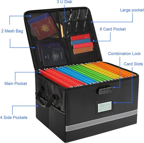 EXLIFBAG Fireproof File Organizer - Portable Document Box with Lock & Handle | Secure Storage Solution