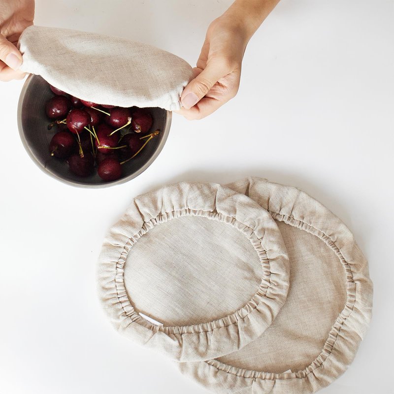 INYOWAKI 100% Pure Linen Bowl Covers For Bread Proofing, 4 Pcs Elastic Reusable Solid Color Cloth Fabric Bowl Covers,XL Organic Washable Large Stretch Sourdough Lids 6 * 8 * 10 * 12 Inches, Linen