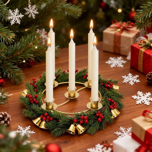 Gold Advent Ring Candle Holder by [Brand Name] - 2 Pack Metal Table Decoration for Christmas Festivities