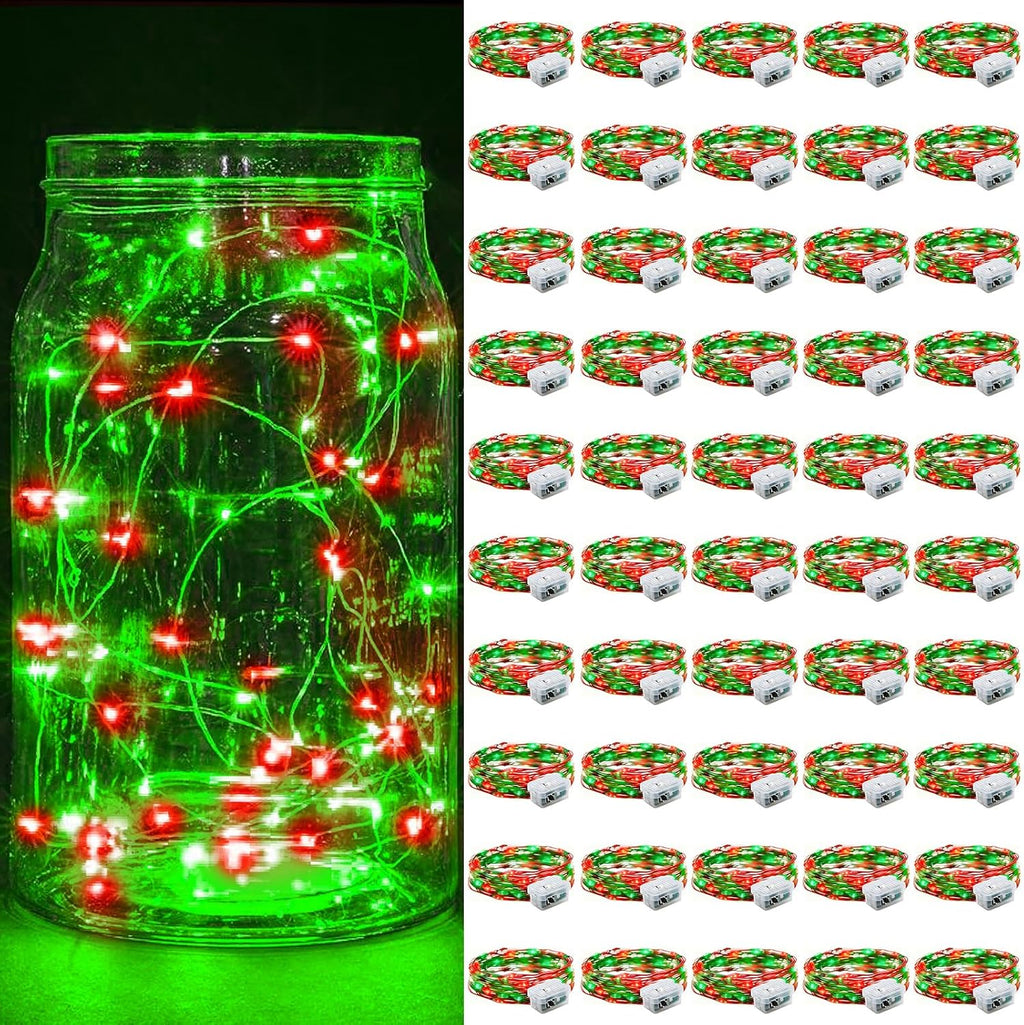Skiennix 50 Pack Fairy Lights - 7Ft 20 LED Twinkle String Lights | Battery Operated & Waterproof for Parties, Weddings, Christmas, Red & Green