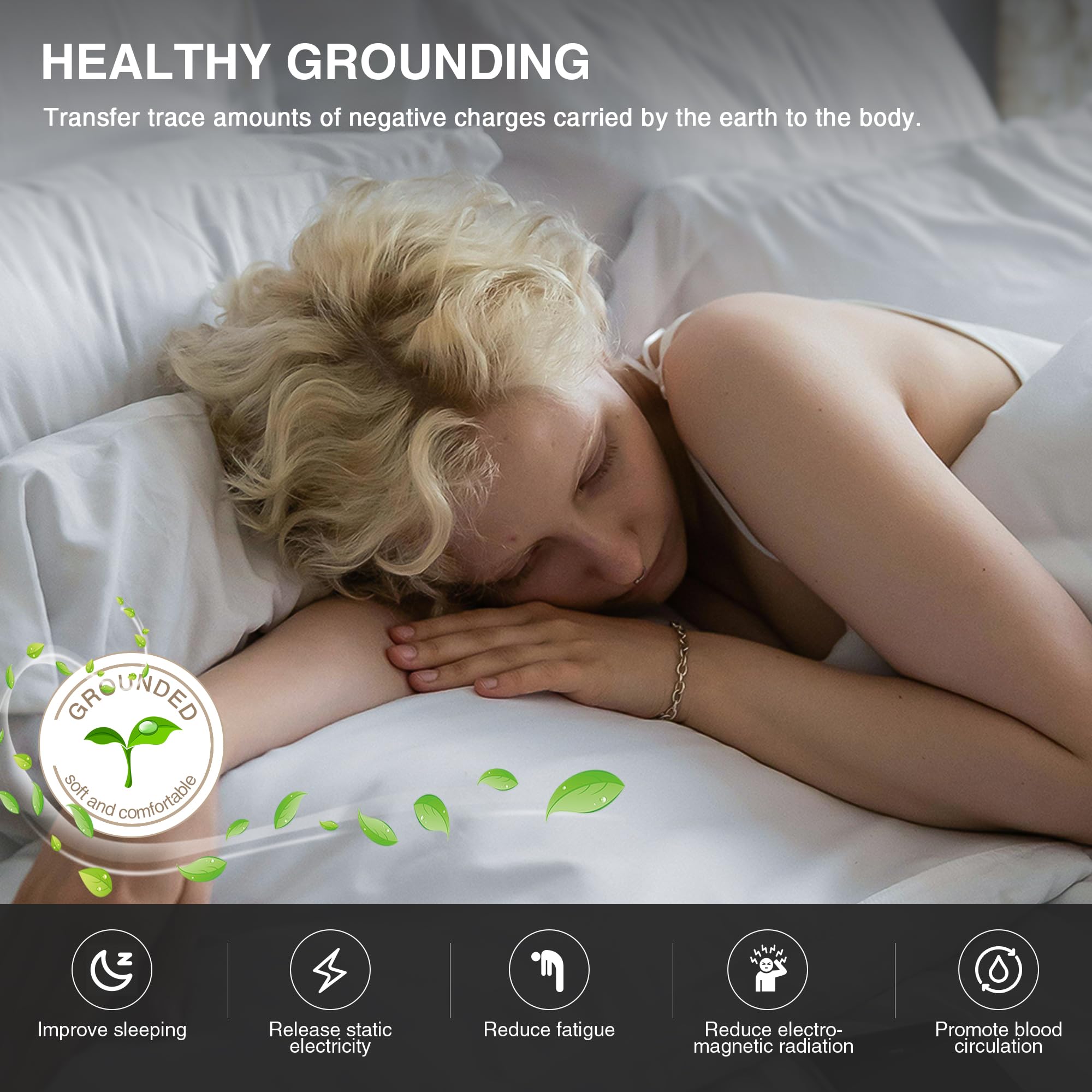 Grounding Mat for Bed, Grounded Pad for Sleep, Anti-Slip PU Leather Grounded Mat with Grounding Cord, 27''×76‘’