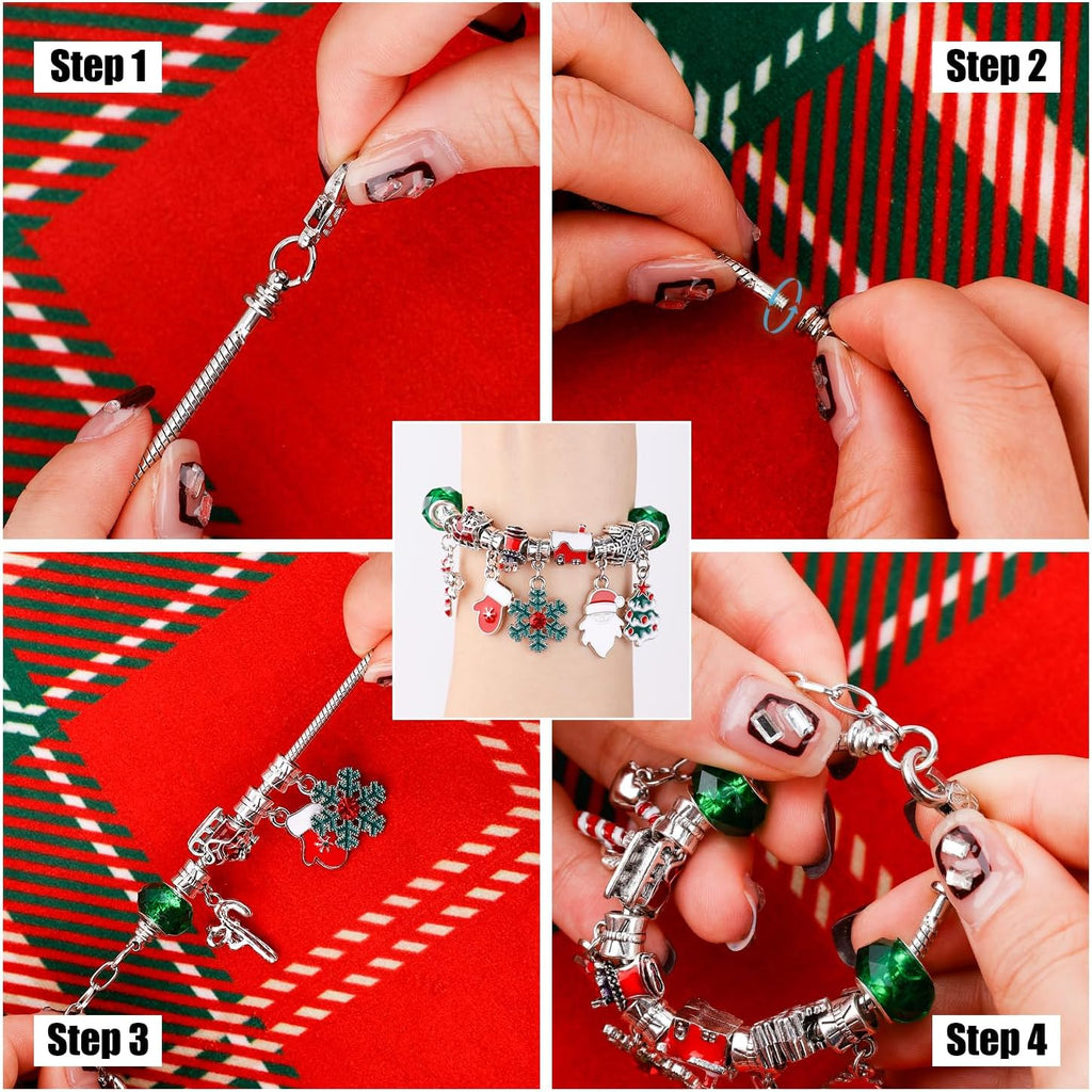 PEUTIER 24pcs Christmas Advent Calendar Bracelet Set - DIY Charm Bracelets with 22 Beads for Festive Countdown