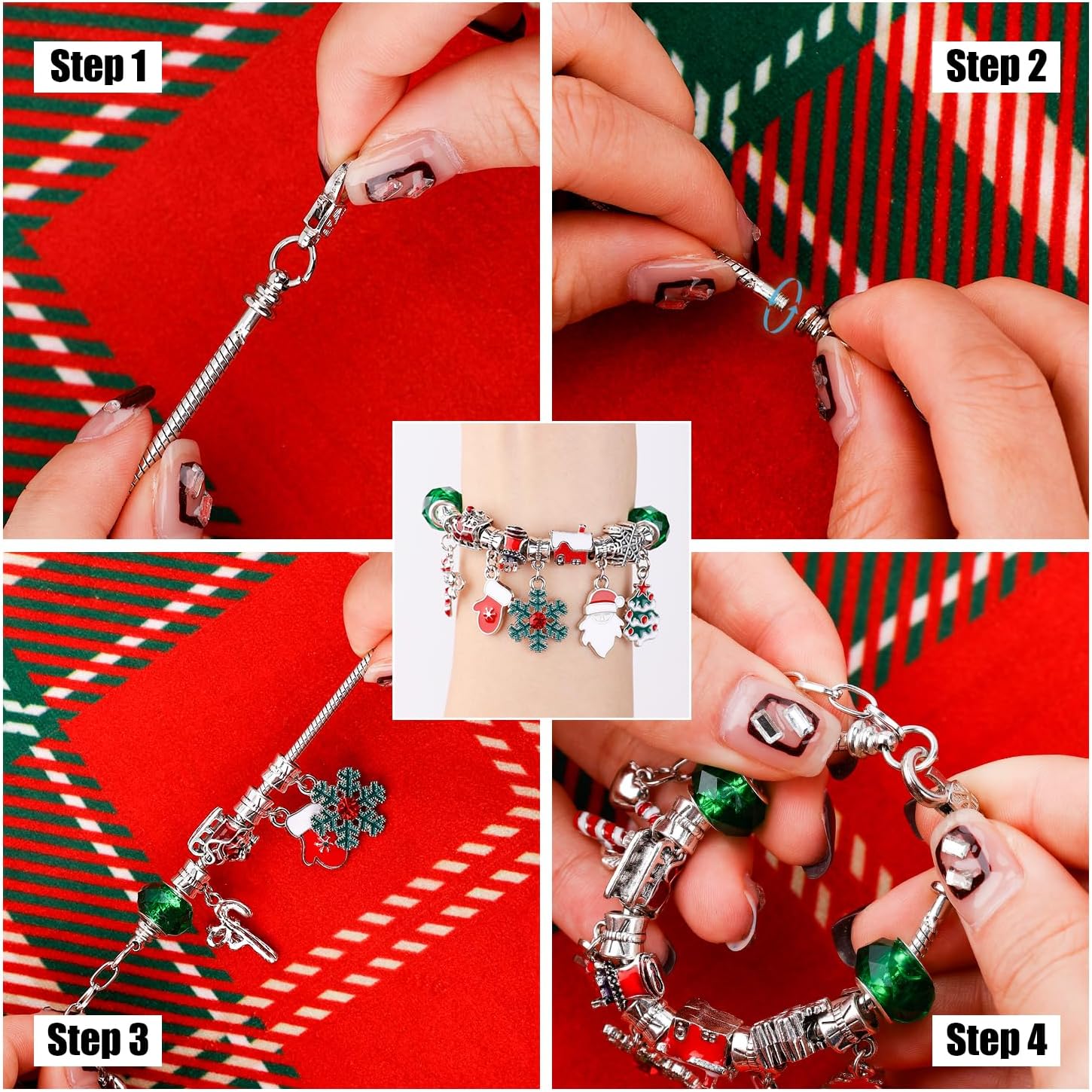 PEUTIER 24pcs Christmas Advent Calendar Bracelet Set - DIY Charm Bracelets with 22 Beads for Festive Countdown
