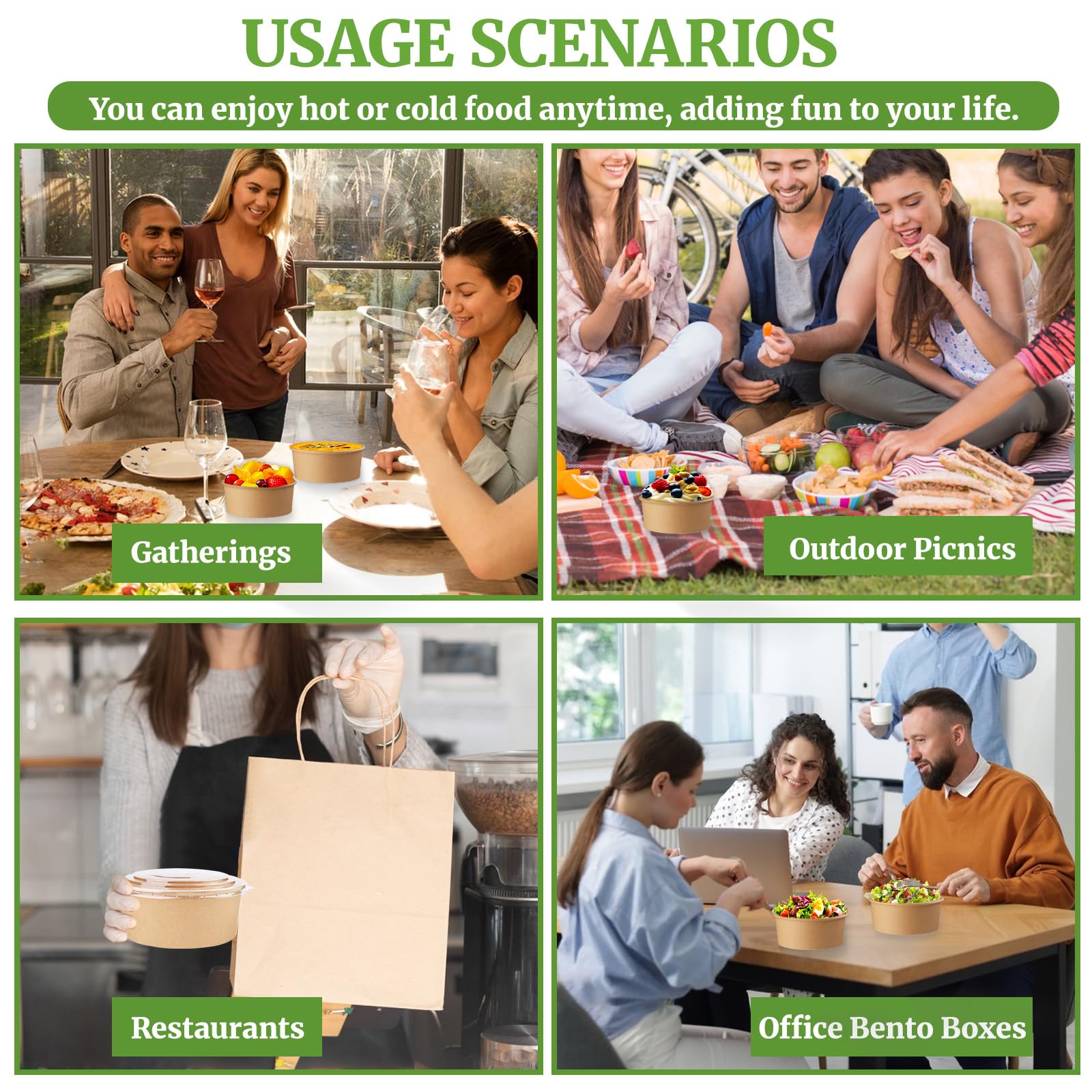 Giwrmu 50 pcs 37oz Disposable Meal Prep Containers with Lids, Disposable Paper Bowls with Clear Lids, Round Shape Kraft Food Containers Suit for BBQ, Gatherings and Parties