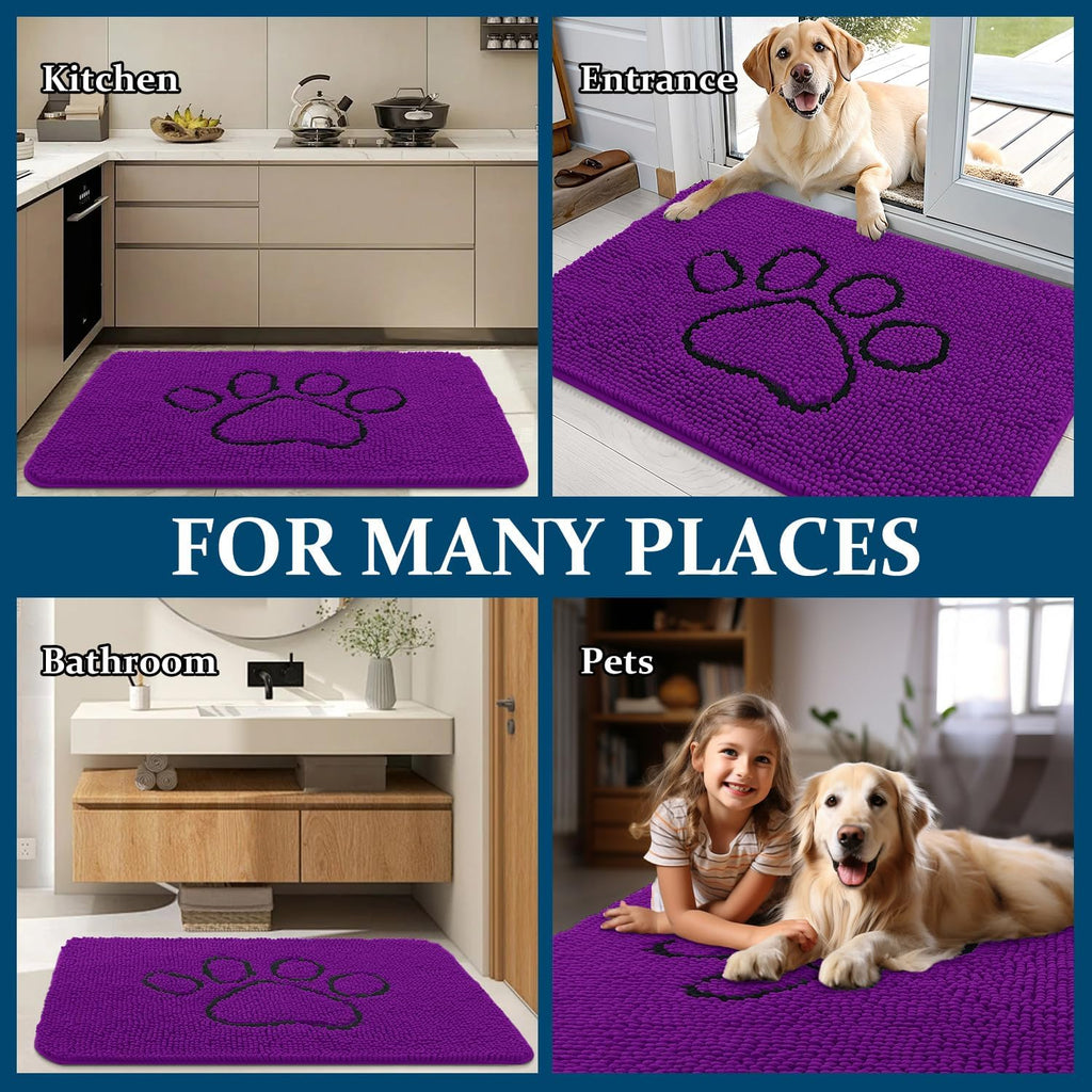 OLANLY Dog Door Mat - Absorbent Non-Slip Muddy Paws Mat | Quick Dry Chenille, 30x20, Purple