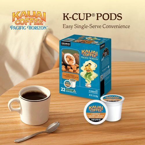 Kauai Coffee K-Cup Pods - Medium Roast Arabica Coffee with Nutty Caramel & Tropical Coconut | 22 Single Serve K-Cups