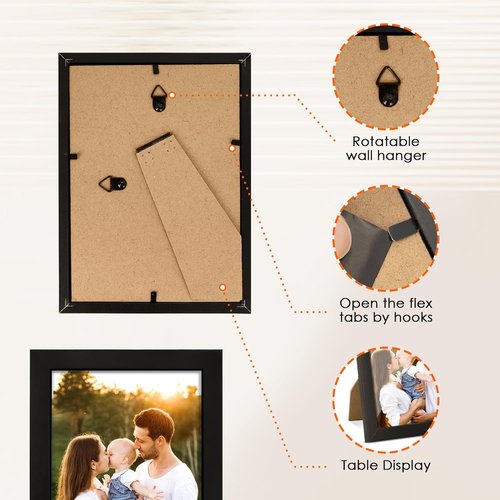 FIXSMITH 4x6 Picture Frame Set of 4 - HD Plexiglass for Wall Hanging & Tabletop Display - Black