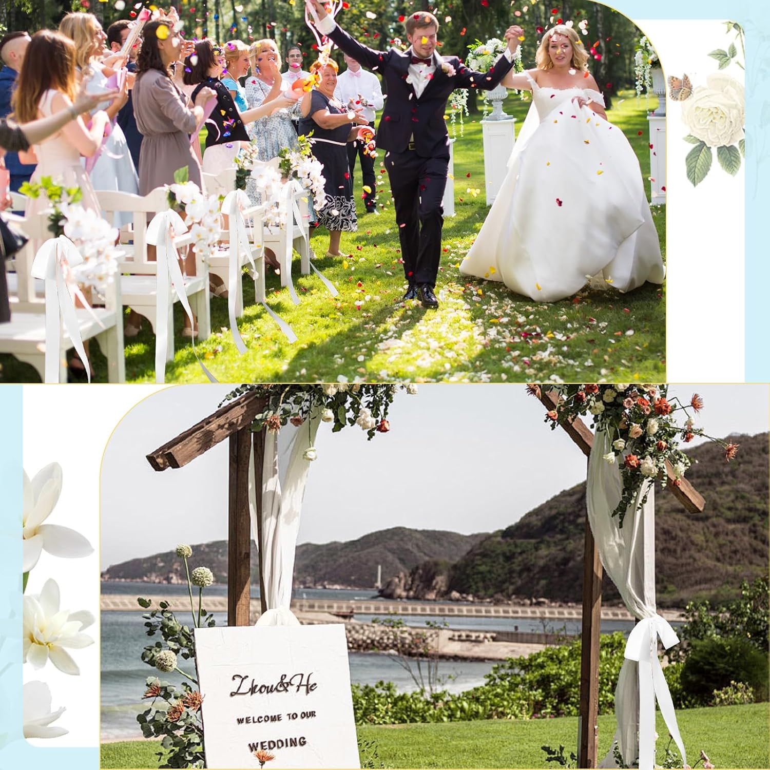 Regine Switzerland 24 Pcs Large White Wedding Ribbon Bows - Elegant Decorative Sashes for Chairs
