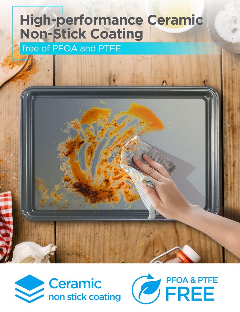 BLACK+DECKER 3-Piece Carbon Steel Baking Sheet Set, Includes 13”, 15”, 17” Cookie Sheets for Baking, 0.4mm Carbon Steel Baking Pans Set with Ceramic Non-Stick Coating, PFOA & PTFE Free, Black Finish