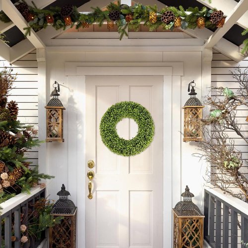 Boxwood Wreath - 20 Inch Greenery Wreath for Front Door | All-Year Round Farmhouse Decor