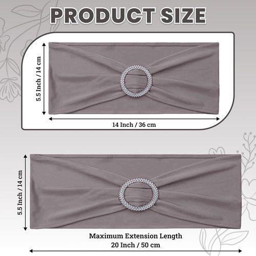 MDS Spandex Chair Sashes - Pack of 200 Universal Elastic Stretch Bows with Buckle Slider | Silver Gray
