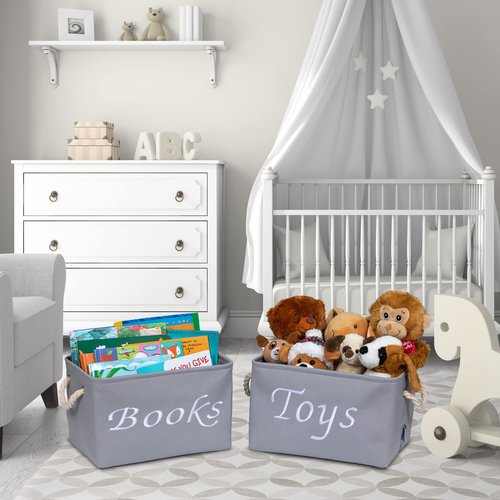 Modern Designs Pro Embroidered Tote Bin - Storage Basket for Nursery - Large Storage Box - Organizing Bedroom, Closet, Classroom (Book Bin)