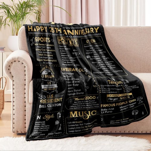 Yomaisky 25th Anniversary Blanket Gifts Gift for 25th Silver Wedding Anniversary 25 Years of Marriage Gifts for Mom Wife Dad Husband Friends Grandparents Throw Blankets 60Lx50W Inch Gold