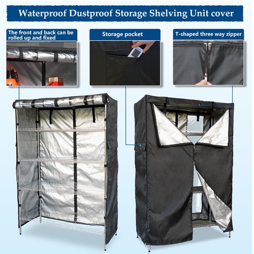 Hadisi Waterproof Shelf Cover,Heavy Duty Dustproof Storage Wire Shelving Unit Cover,Display Rack Cover with Zipper and Perspective Window(Black,Fits 36" W x 14" D x 72" H Shelf).