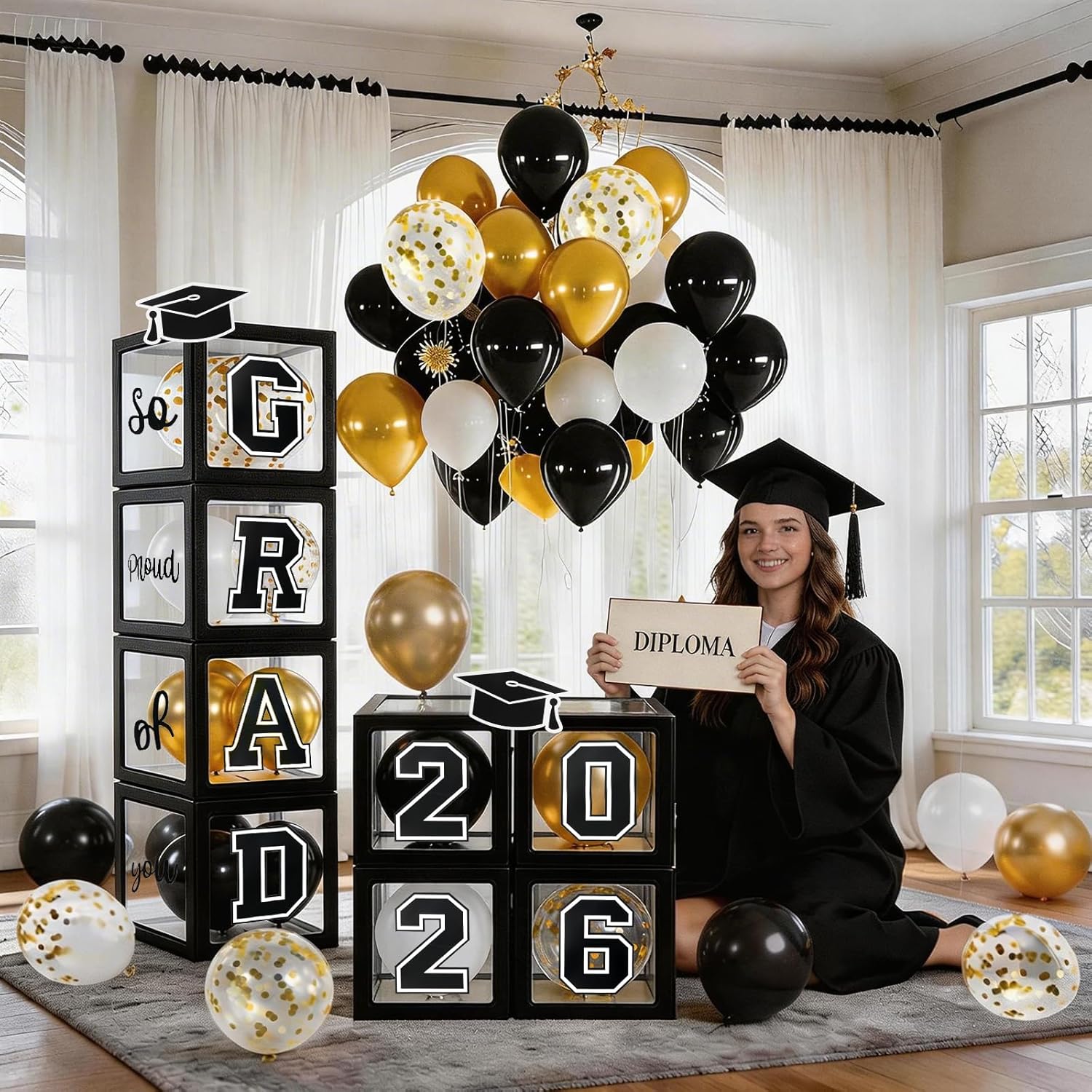 Regine Switzerland Graduation Decorations | 2026 Party Set with 129pcs Balloons & Arch Garland - Black