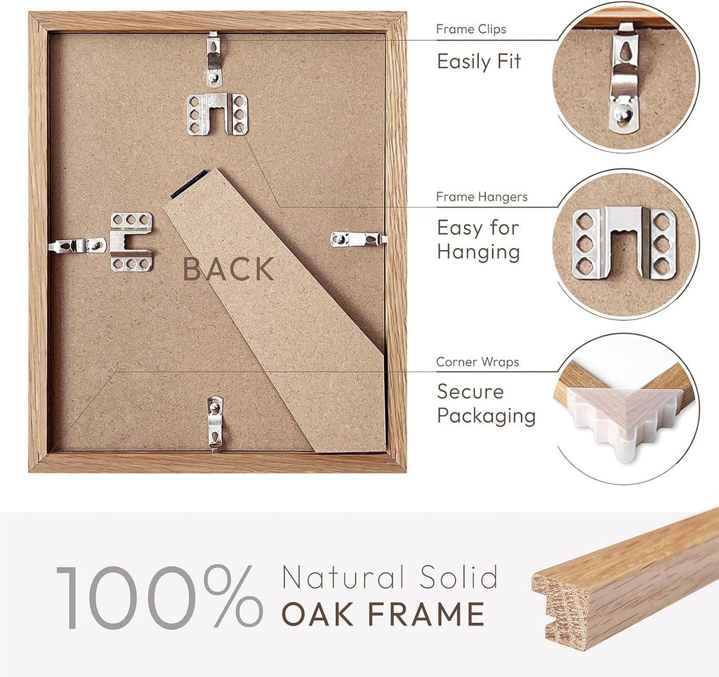 Solid Oak Picture Frame by [Brand Name] - 8.5x11 with Mat for 6x8 Opening | Natural Wood for Wall/Tabletop Display