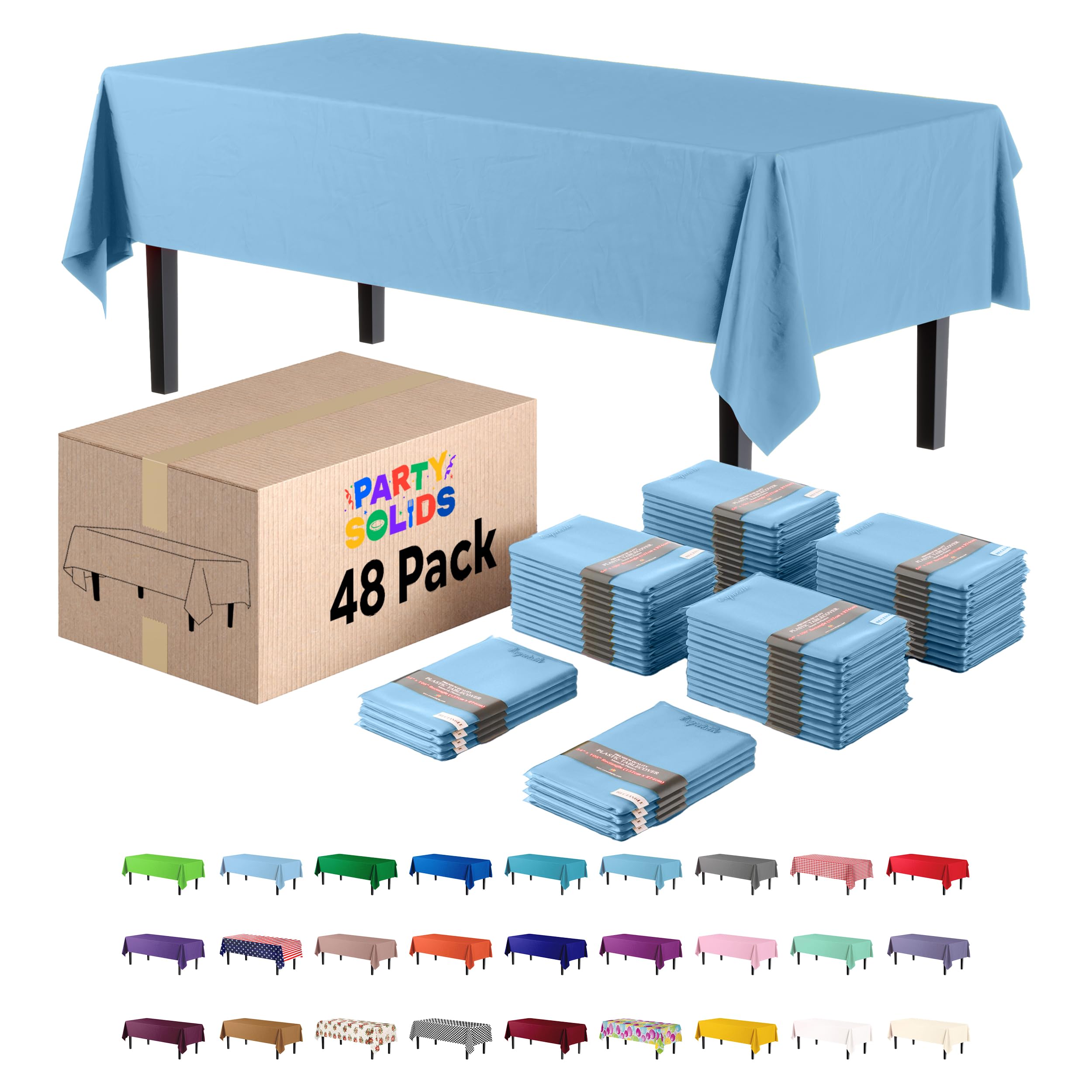 Party Solids Light Blue Tablecloths for Rectangle Tables 48 Pack Plastic Table Cloth Disposable 54" X 108" Light Blue Table Cloths Rectangle Tablecloth Plastic Tablecloths Rectangular Party Supplies