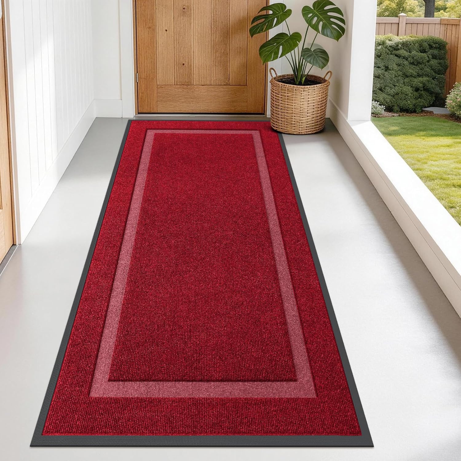 OLANLY Front Door Mat - Waterproof All-Season Doormat | Sturdy Natural Rubber, Easy Clean, 71x34, Wine Red
