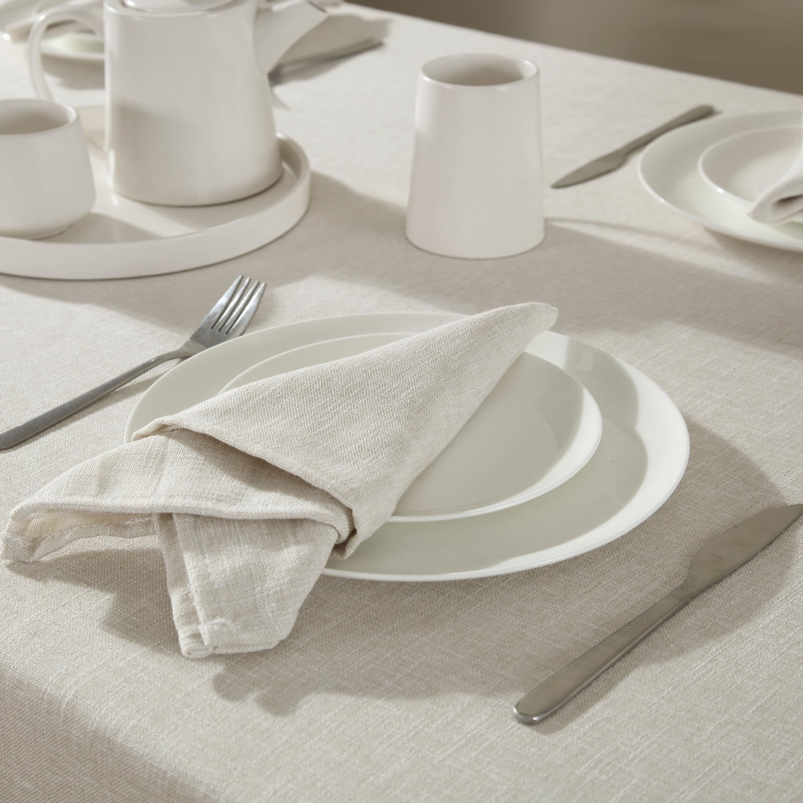 Laura Ashley Harper Luxuriously Smooth Fabric Tablecloth for Formal or Casual Dining, Holiday, Banquet, Wedding or Party, 60" x 102", Ivory