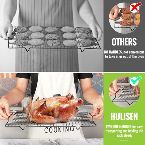 HULISEN Cooling Rack 2 Pack - Nonstick Baking Racks with Handles | 16" x 10" for Cookies & Grilling