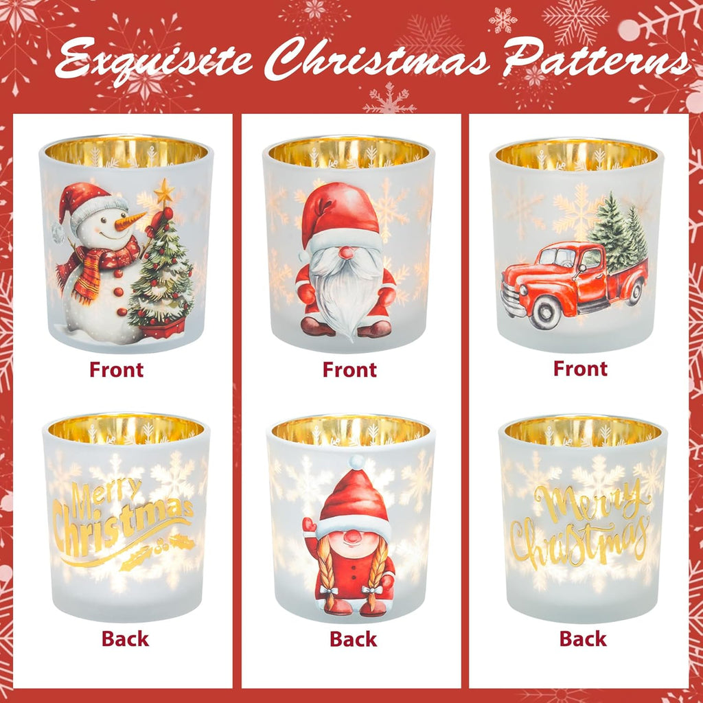 Regine Switzerland Christmas Votive Candle Holders - Set of 3 White, Gold & Red Glass for Holiday Decor