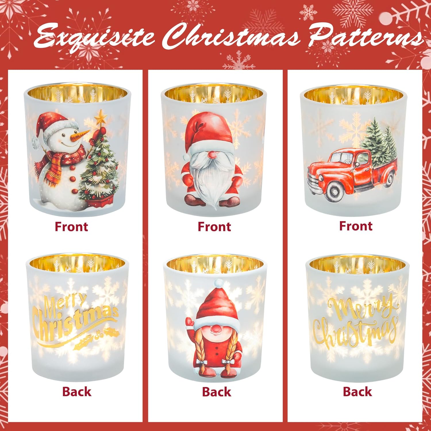 Regine Switzerland Christmas Votive Candle Holders - Set of 3 White, Gold & Red Glass for Holiday Decor