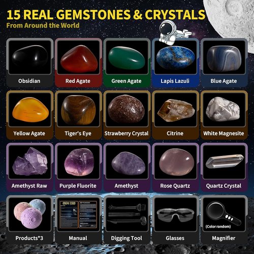 GobiDex Gemstones Dig Kit - Excavate 15 Real Gems | STEM Solar System Science Kit for Kids 6+