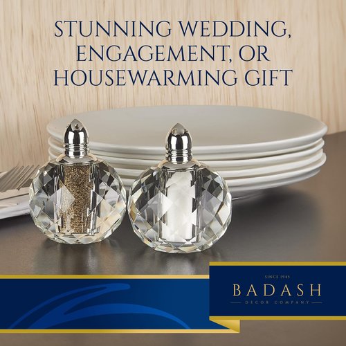 Badash Zendra Crystal Salt And Pepper Shaker Set with Platinum Tops - 2.5” Tall