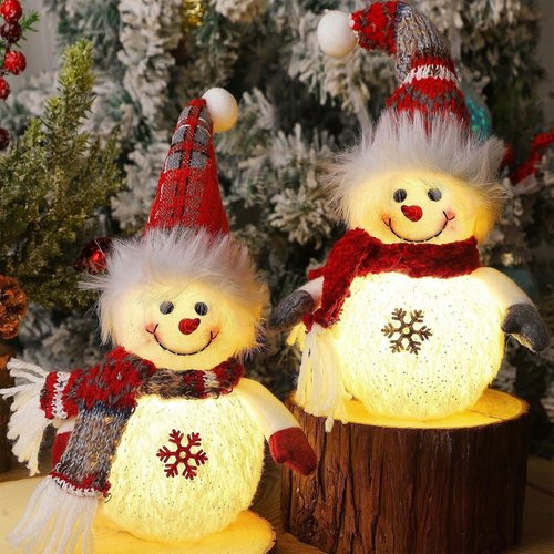 Juegoal Lighted Snowmen Figurines - 10 Inch Christmas Table Decorations | Battery Operated Holiday Ornaments
