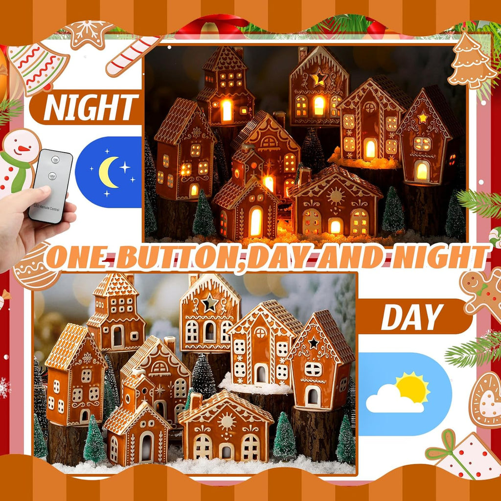 WILLBOND LED Gingerbread Christmas Village Set - 29 PCS Lighted Ceramic Houses & Trees with Remote Control
