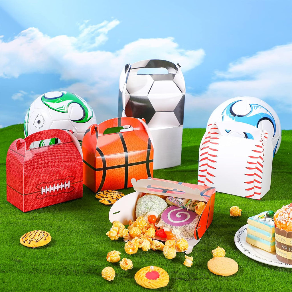 Nezyo 24 Pack Sports Themed Birthday Party Supplies - Football & Soccer Treat Boxes | Gift Bags for Baby Showers