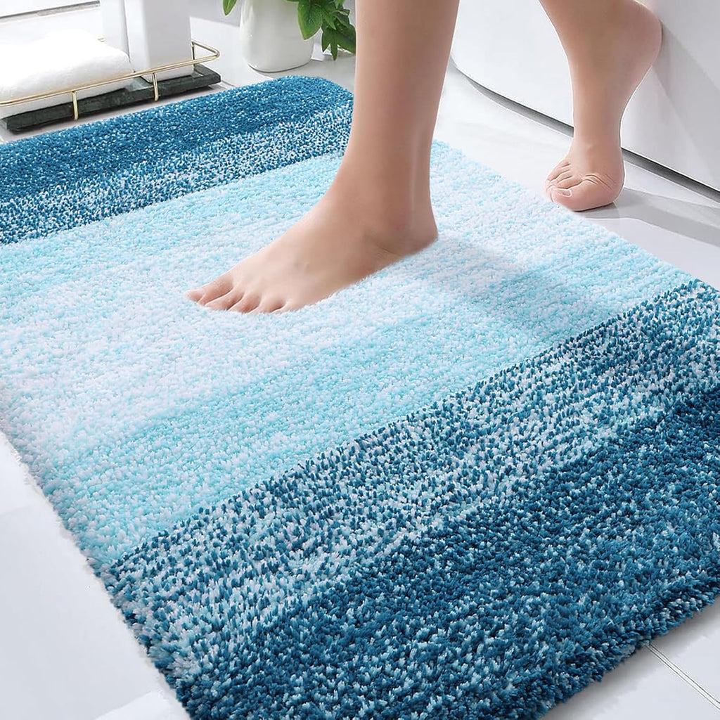 OLANLY Bathroom Rug Mat - Extra Soft, Absorbent Microfiber | Non-Slip Plush Shaggy Carpet 36x24 in Peacock Blue
