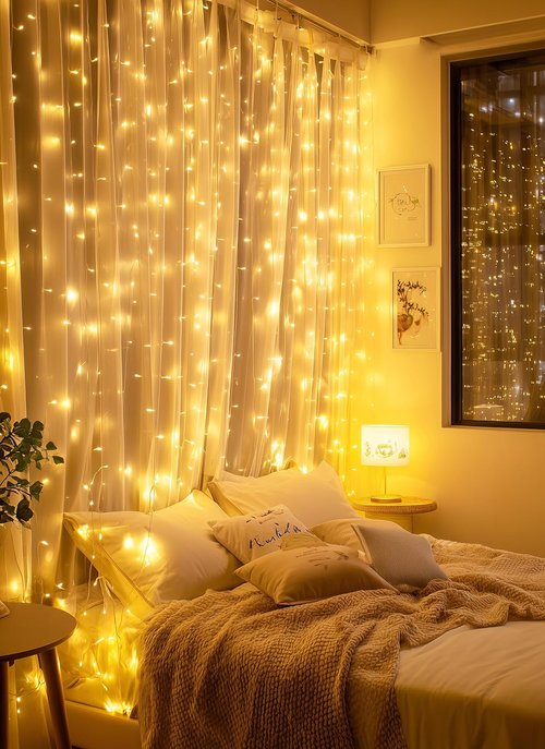 Brightown 300 LED Fairy Curtain Lights - 9.8ft x 9.8ft Warm White String Lights | USB Plug with 8 Modes for Indoor Decor