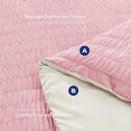 HYMOKEGE King Size Comforter Set - Luxurious Seersucker 7-Piece Bedding Set in Pink/Ivory