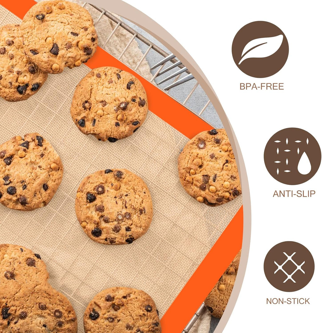 Silicone Baking Mat Set - Non-Stick, Reusable Food Safe Mats for Baking Cookies & Bread