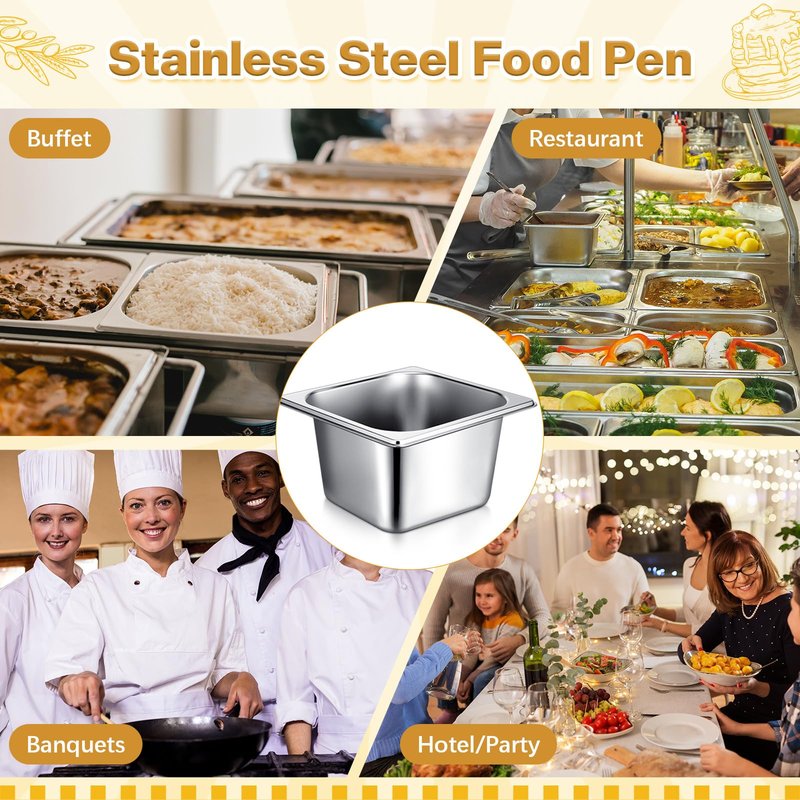 Rtteri 22 Pcs 1/6 Size 4 Inch Deep Stainless Steel Hotel Pans Set: 16 Metal Buffet Steam Table Pans with 2 Tongs & 4 Spoons – Stackable & Anti Jam, Commercial Restaurant Catering Kitchen Food Prep