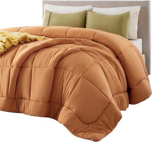 Bedsure Comforter Duvet Insert - All-Season Quilted Queen Size Bedding in Burnt Orange | Soft Down Alternative, 88 x 88 Inches