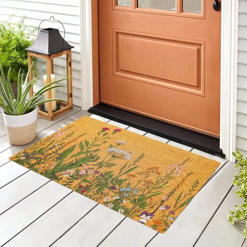 FYSUIMU Vintage Wildflower Coir Doormat - Non-Slip Retro Floral Welcome Mat | 16.5 x 29 Inch