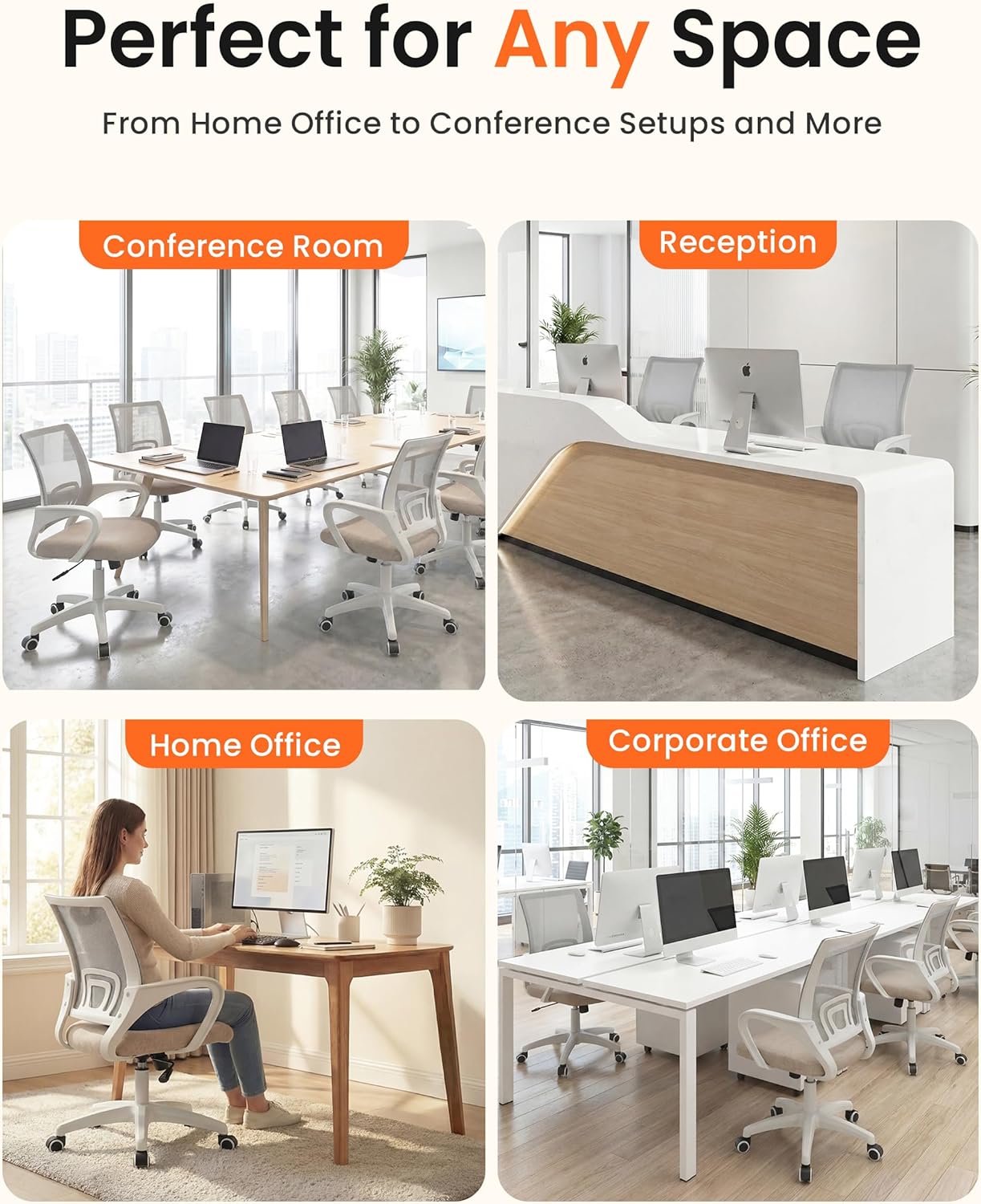 NEO CHAIR Ergonomic Office Desk Chair - Comfy Mesh Cushion with Adjustable Height & Lumbar Support | Beige