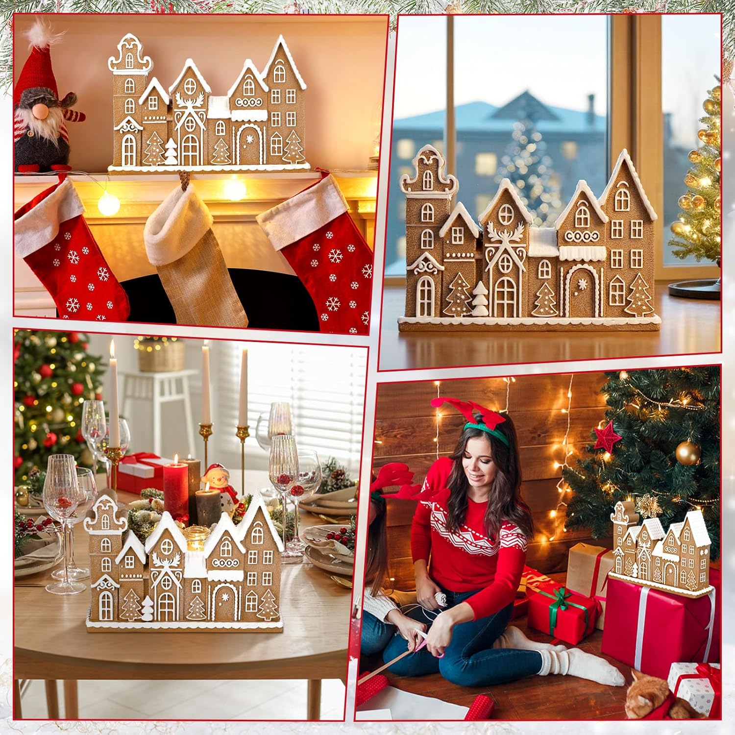 Yookeer Gingerbread House Decor - Festive Resin Collectible Figurines | Christmas Centerpiece for Home