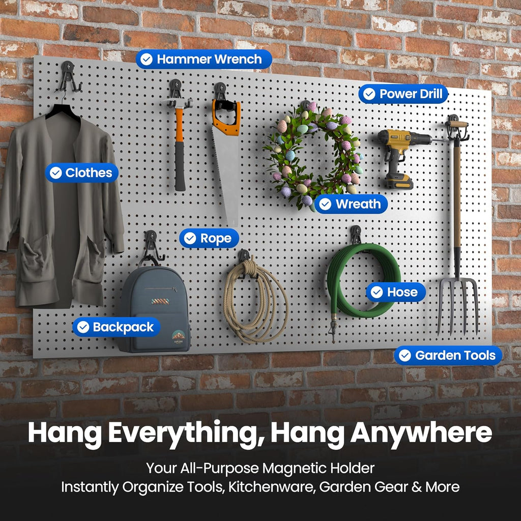 Skiennix Heavy Duty Magnetic Hooks - Extra Strong NdFeB Garage Storage Holders | 2 Pcs with Anti-Slip Coating