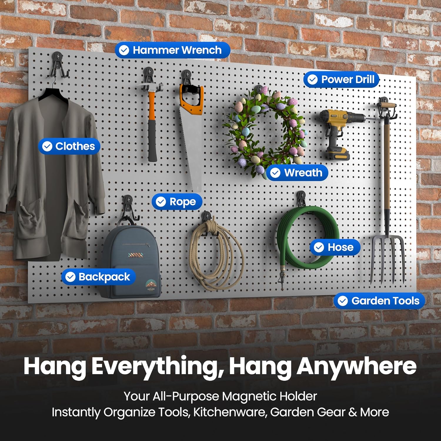 Skiennix Heavy Duty Magnetic Hooks - Extra Strong NdFeB Garage Storage Holders | 2 Pcs with Anti-Slip Coating
