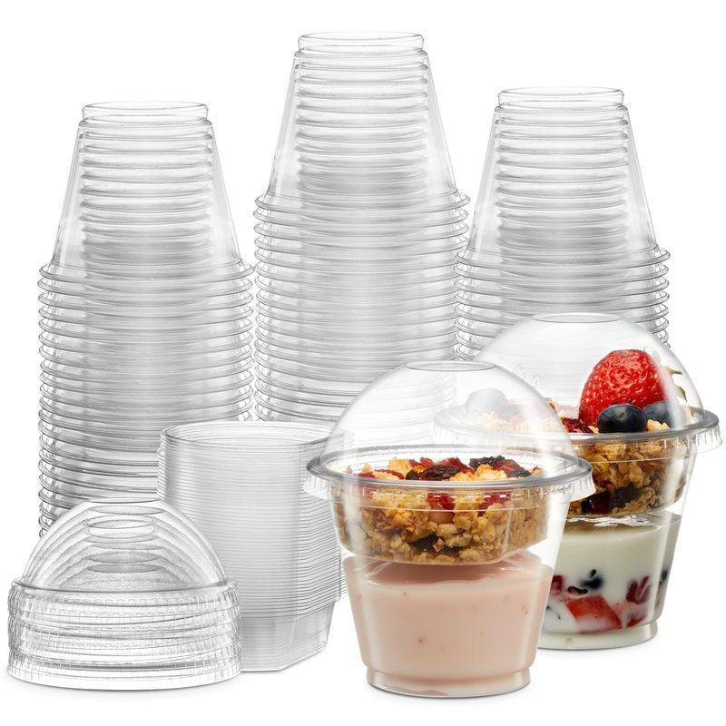 ELEGANT DISPOSABLES 9 oz Plastic Parfait Cups with 2 oz Inserts & Lids 50, Sets 9 OUNCE Yogurt Containers