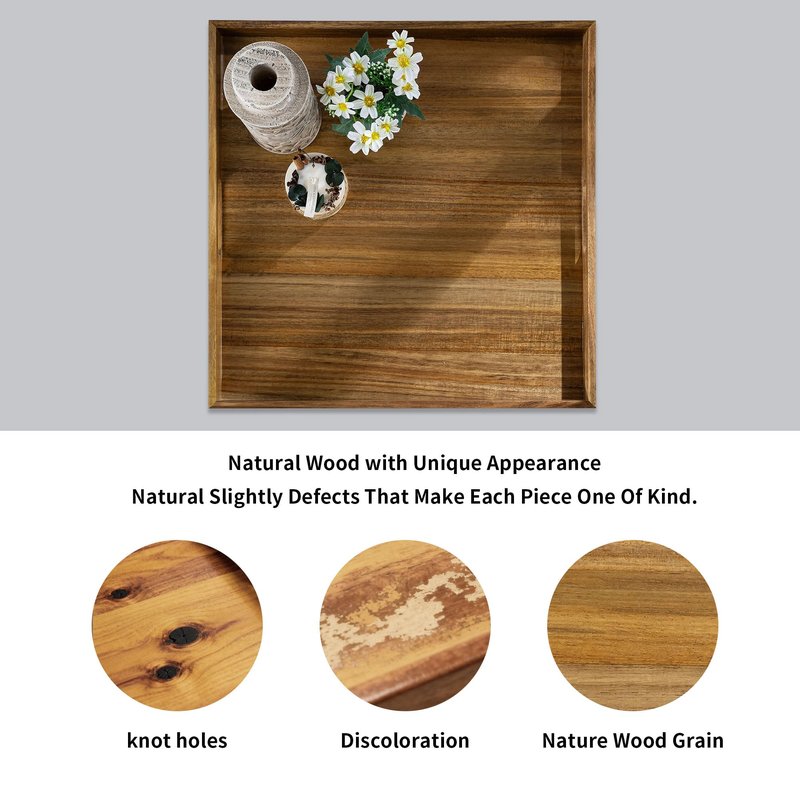 Hanobe Ottoman Tray for Table Top: 20'‘ Large Wood Decorative Trays for Home Decor - Acacia Coffee Table Serving Tray with Handles for Living Room