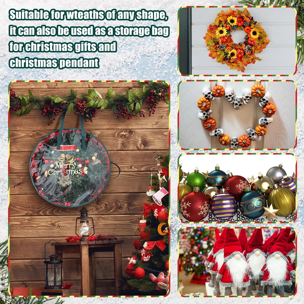 Shappy Wreath Storage Bag - 4 Pcs Red Clear Window Containers with Handles | 36 Inch Holiday Garland