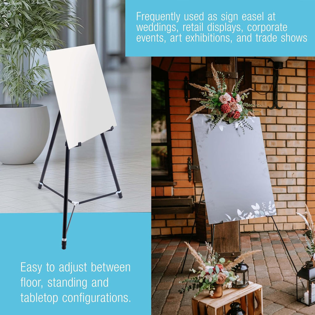 U.S. Art Supply 66" High Black Metal Display Art Easel - Adjustable Height Portable Stand | Holds 25 lbs