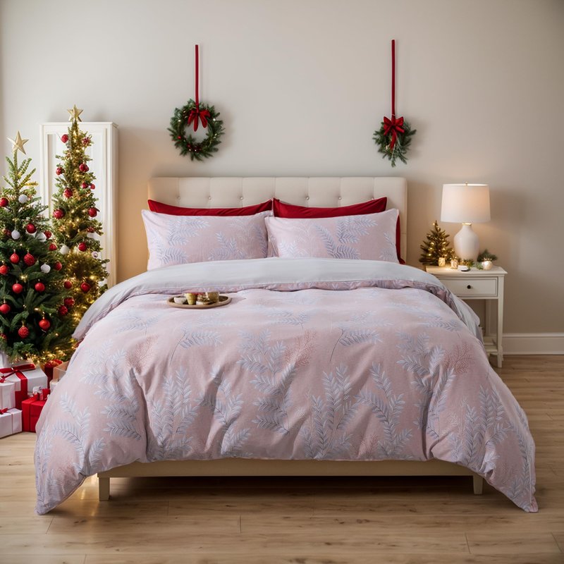 FADFAY Duvet Cover Sets Queen 100% Brushed Cotton Vintage Foliage Patterned Pink Comforter Cover Country Bedding for All Season Soft Reversible Bed Cover with Zipper 3Pcs