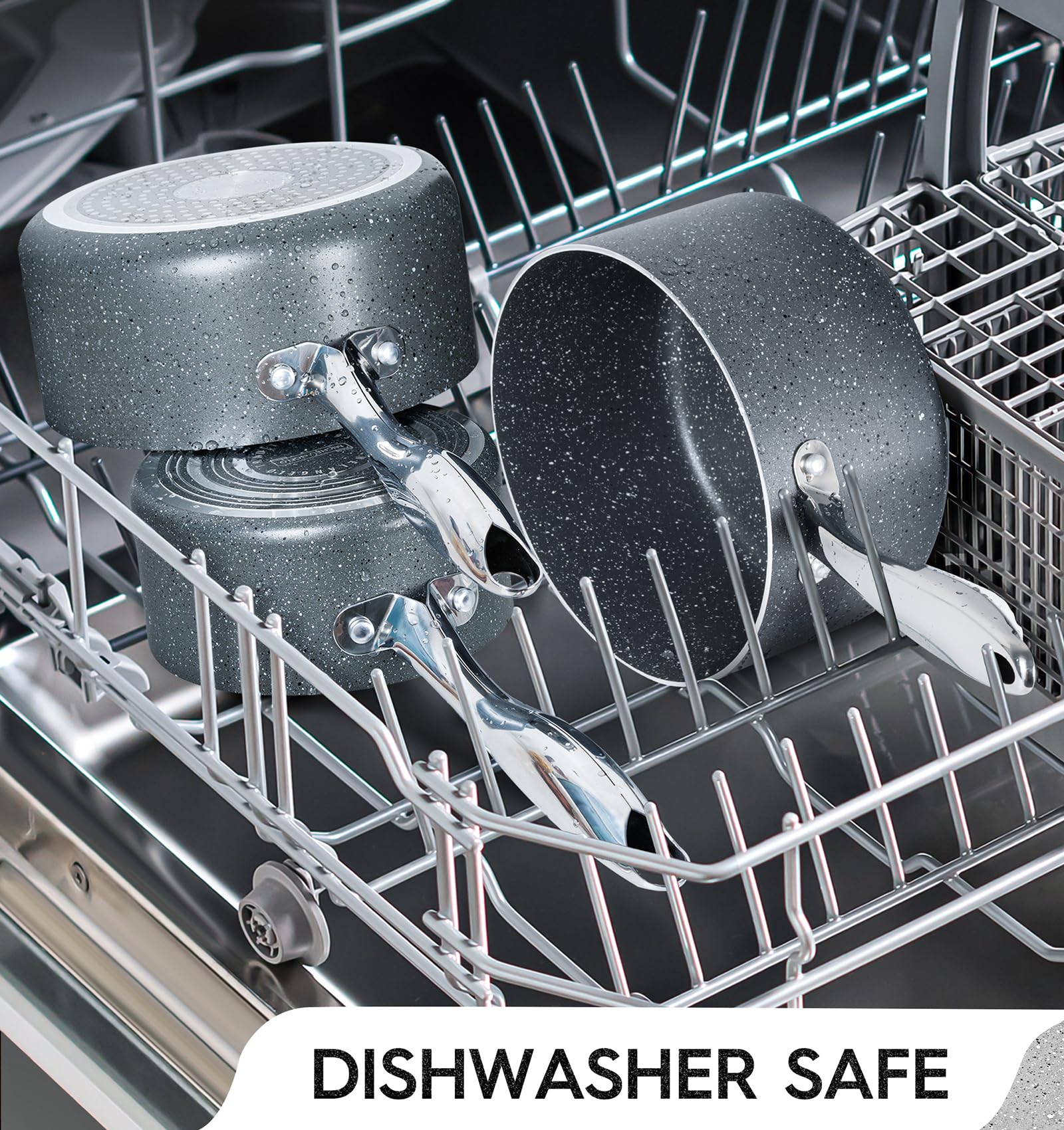 MICHELANGELO Sauce Pan with Lid, 1 Quart Saucepan with Lid Granite, Non Stick Sauce Pan with Stainless Steel Handle, 1 Qt Saucepan with Nonstick Coating, Grey